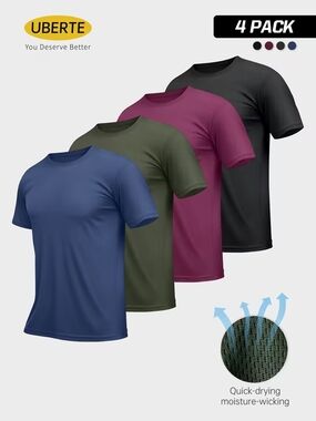 Men's 4-Pack Performance Crew Neck T-Shirts - Blue, Army Green, Burgundy, Black.